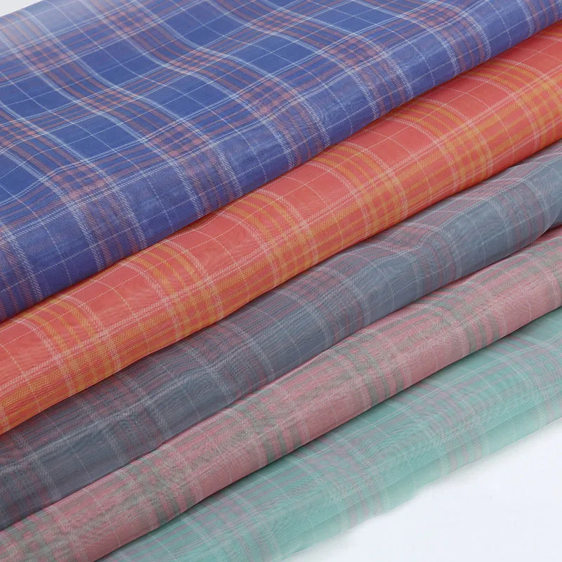 

1yardx148cm Organza Fabric Colored Chequer For Curtain Shawl Performance Dress Headdress Princess Skirt DIY Materials