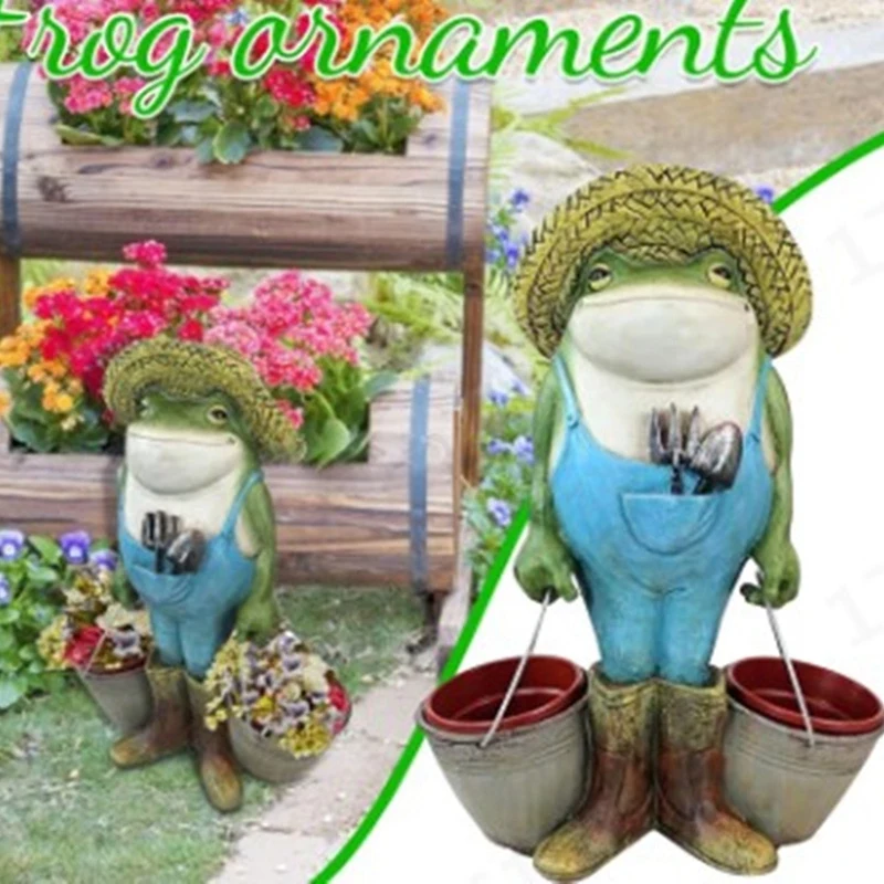 

HOT-Resin Frogs Garden Statue Decoration Holding Baskets Of Flowers Frogs Gnome Statues Outdoor Decor For Yard Lawn Patio
