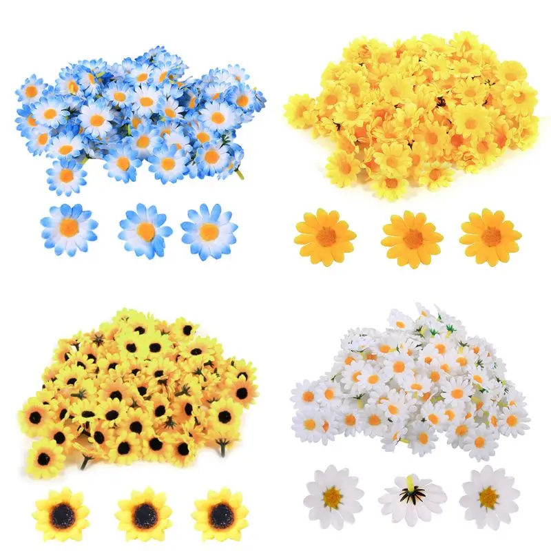 

100Pcs Artificial Wholesale Fake Gerbera Daisy Silk Sunflowers Sun Heads for Wedding Party Flowers Decorations Home