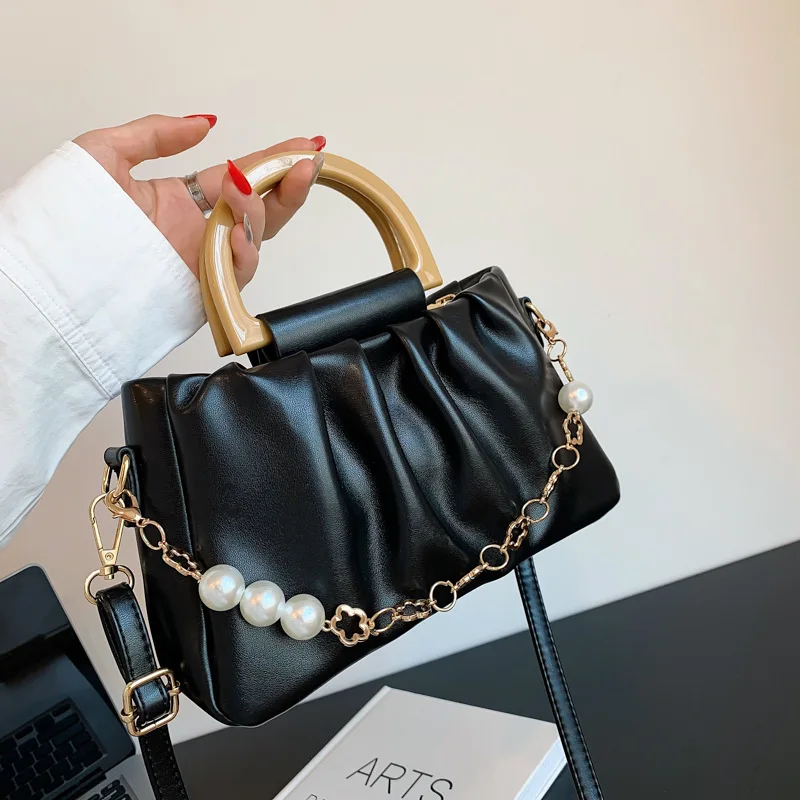 

New Fashion Pleated Tote Bag High Quality Pu Leather Small Crossbody Bag All-match Shoulder Bag Texture Women's Handbags