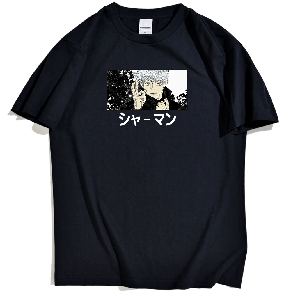 

Мужская футболка с коротким рукавом, Повседневная рубашка в стиле аниме, джуютсу, кайсен, Джоджо, Сатору, хип-хоп, большие размеры, одежда в с...