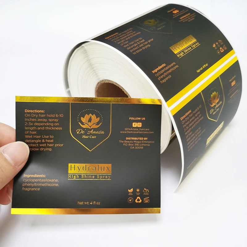 Waterproof Custom Roll Logo Luxury Packaging Bottle Embossed Gold Foil Labels Biodegradable Stickers Printing For Food Cosmetic