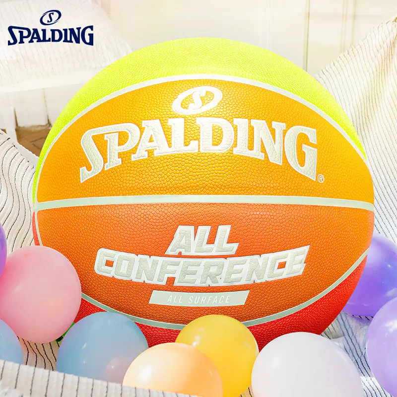 Spalding Macaron Orange All Conference Basketball 77-392Y PU Wear-Resistant Indoor Outdoor Match Basketball Ball Size 7
