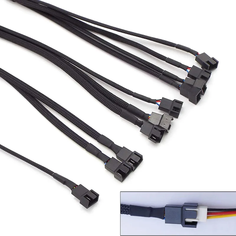 

NEW PWM Fan Splitter 3pin 4pin Adapter Cable Computer CPU Fan Splitter PC Fan Extension Power Cable 1 to 1/2/3/4 ways Cord black
