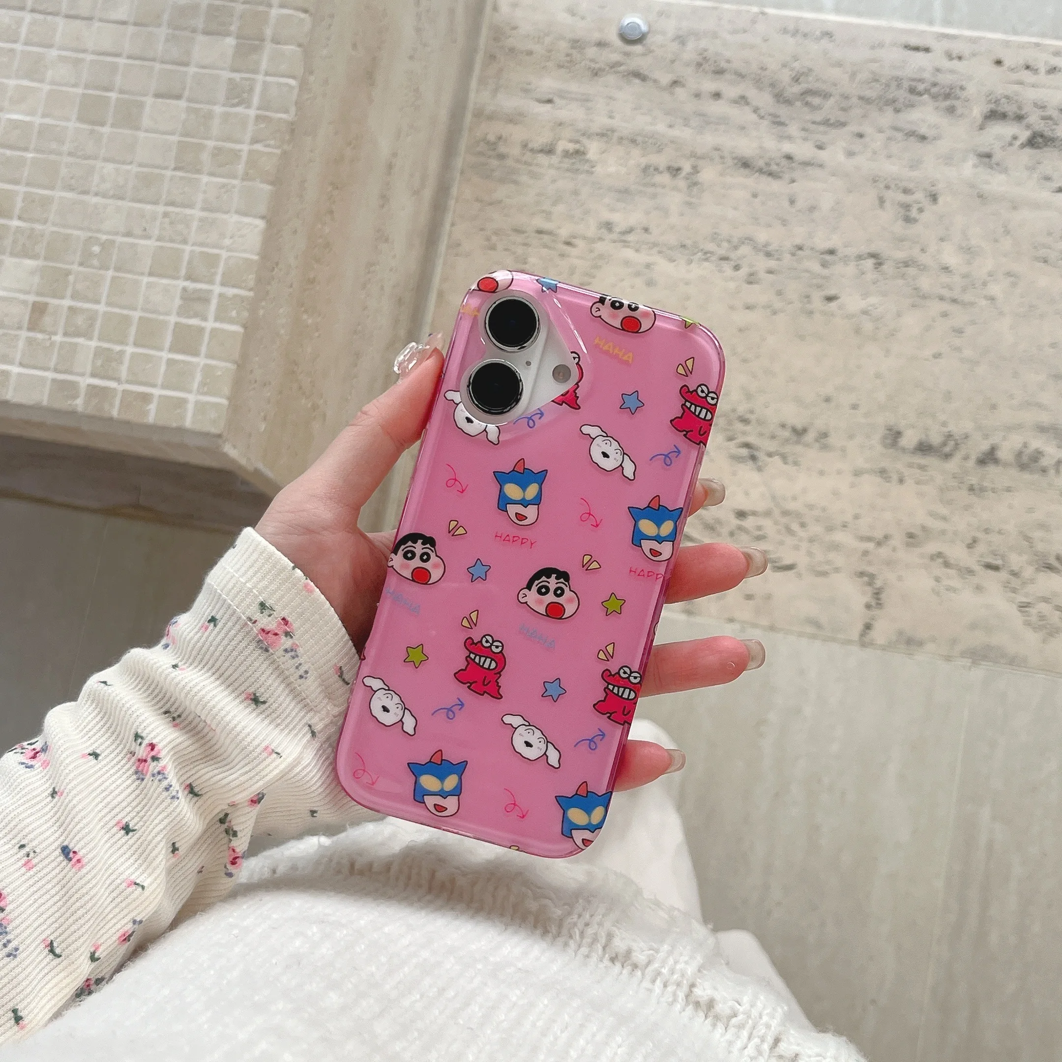 Розовый полноэкранный чехол с карандашом Shin-chan Nohara Shiro Action Kamen Enthusiast для iPhone 16 14 15 13