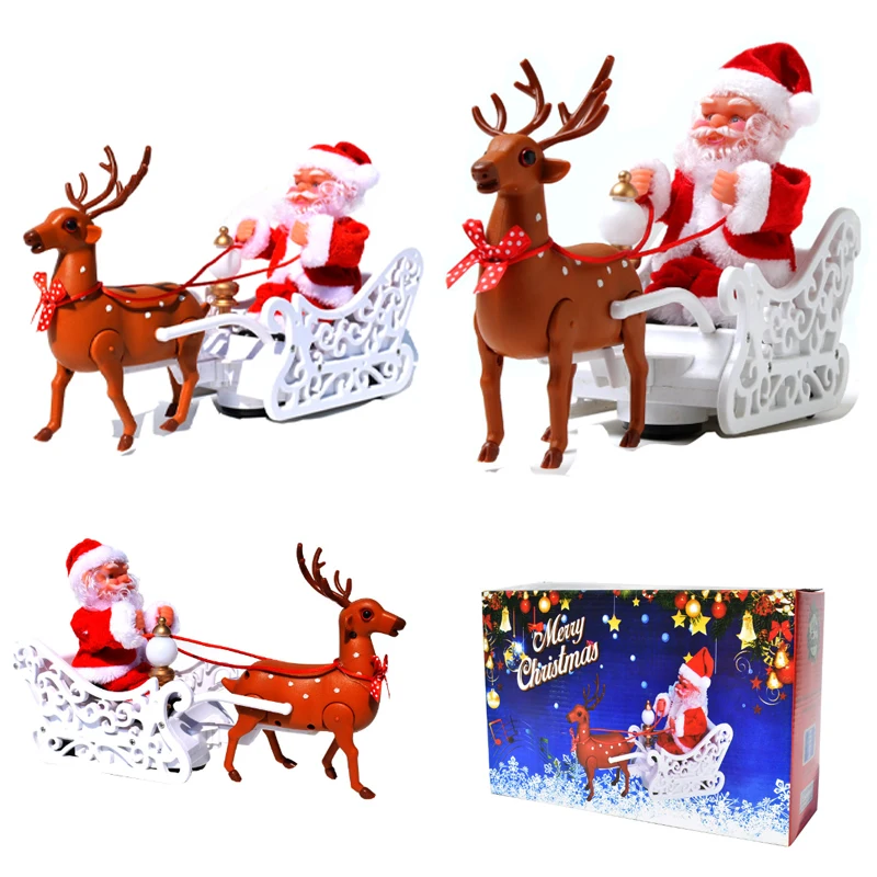 

Cute Santa Claus Electric Music Deer Pulling Car Christmas Gifts Christmas Decorations Creative Christmas Children's Toys