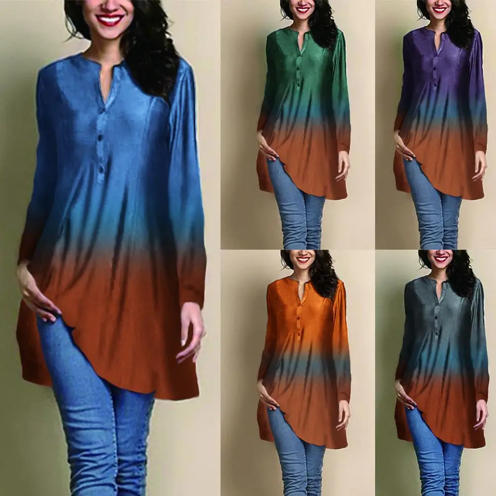 

Женская одежда для осени и зимы, рубашка с длинным рукавом и радужным градиентным принтом, футболка, женская одежда