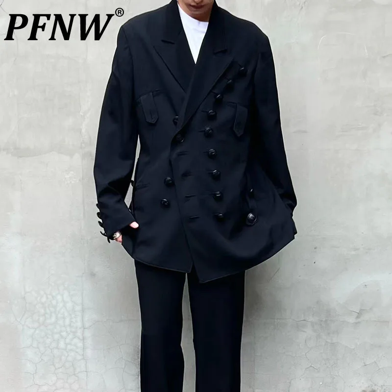 

PFNW Japanese Style Men's Vintage Balzer Double Breasted Male High Street Harajuku Suit Jacket Autumn Winter Stylish New 28W1063