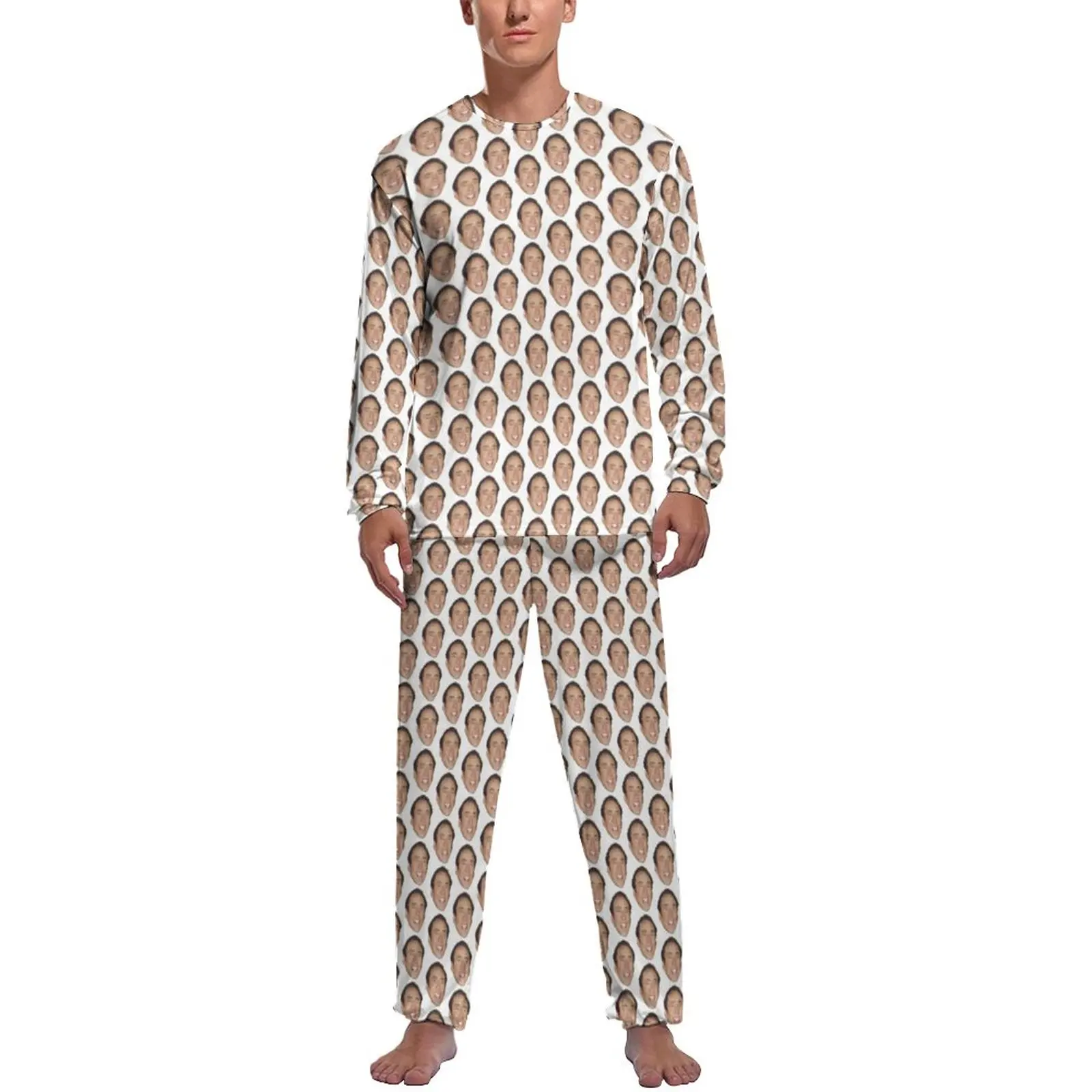 

Nicolas Cage Meme Pajamas Long-Sleeve Funny Face Pattern 2 Pieces Leisure Pajamas Set Daily Male Graphic Kawaii Home Suit