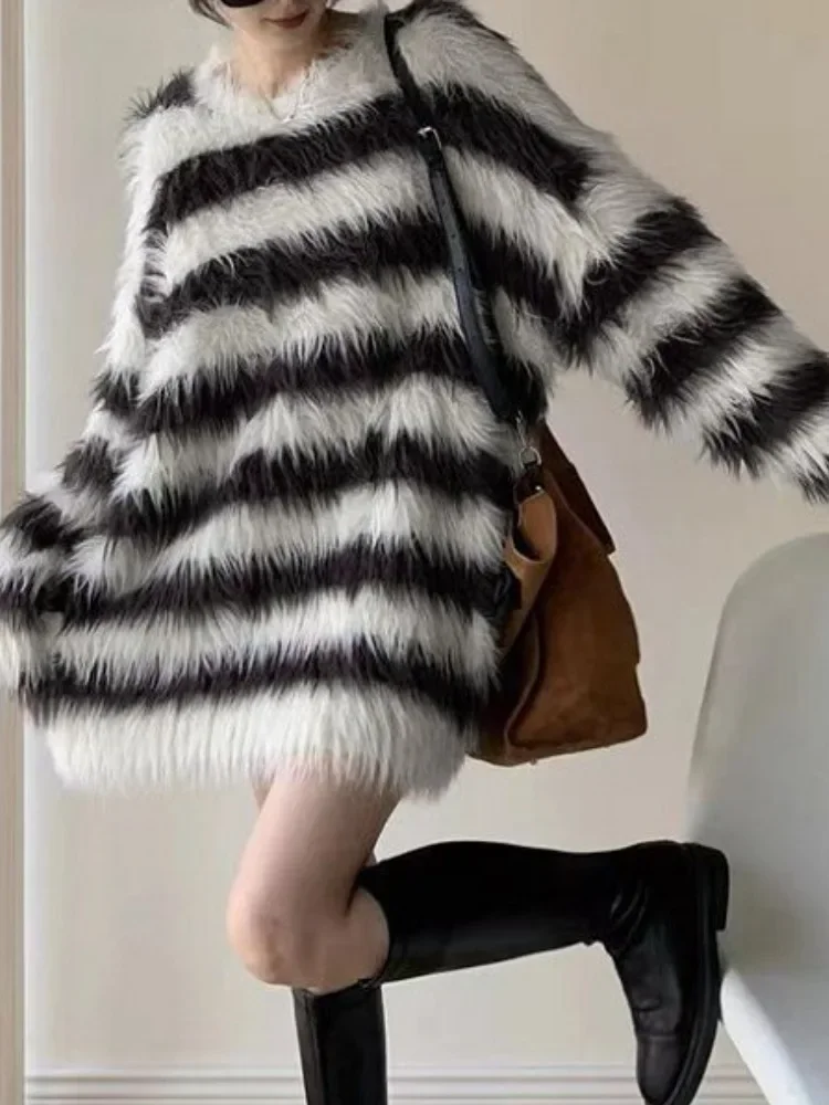 Женский винтажный пуловер оверсайз Y2k Осенний свободный джемпер в полоску