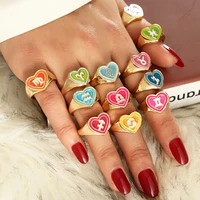 fashion colorful enamel rainbow heart rings for women vintage gold knuckle 12 constellations ring men harajuku jewelry girl gift