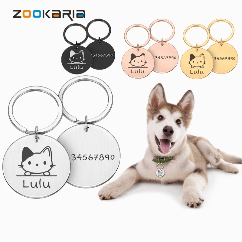 

Pet Tags Personalized Engraved Cat ID Tag Custom Kitten Collar Metal Keyring Anti-lost Pendant Name Tags Nameplate Accessories