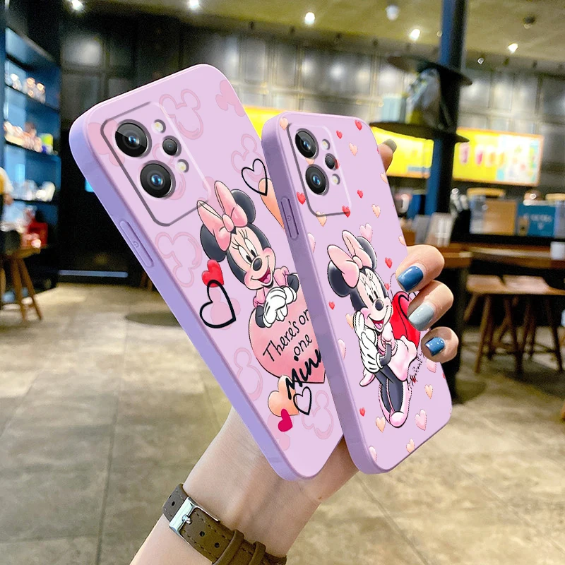 

Pink Disney Minnie Mouse Phone Case For OPPO Realme Q3S Q5i 50A 50i C21Y C11 GT Neo3 Neo2 9 9i 8 8i 7 Pro Plus Liquid Rope
