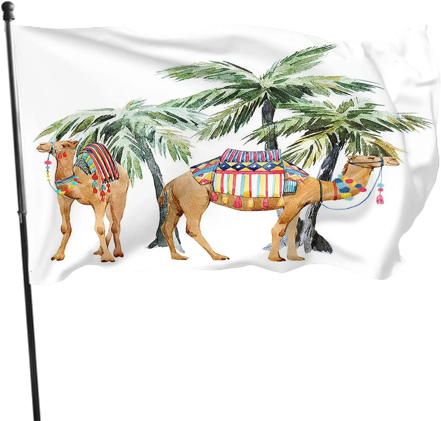

Camel Flag Wild Animal Tropical Camels in Bohemian Clothes Under Palm Trees Outdoor Flags Large Welcome Yard Banners Home Garden