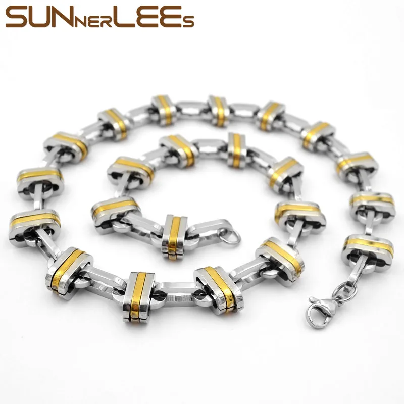 

Цепочка SUNNERLEES из нержавеющей стали 316L, ожерелье с геометрическими звеньями 16 мм, покрытое золотом, высокий глянцевый цвет, для мужчин и женщин, подарок SC251