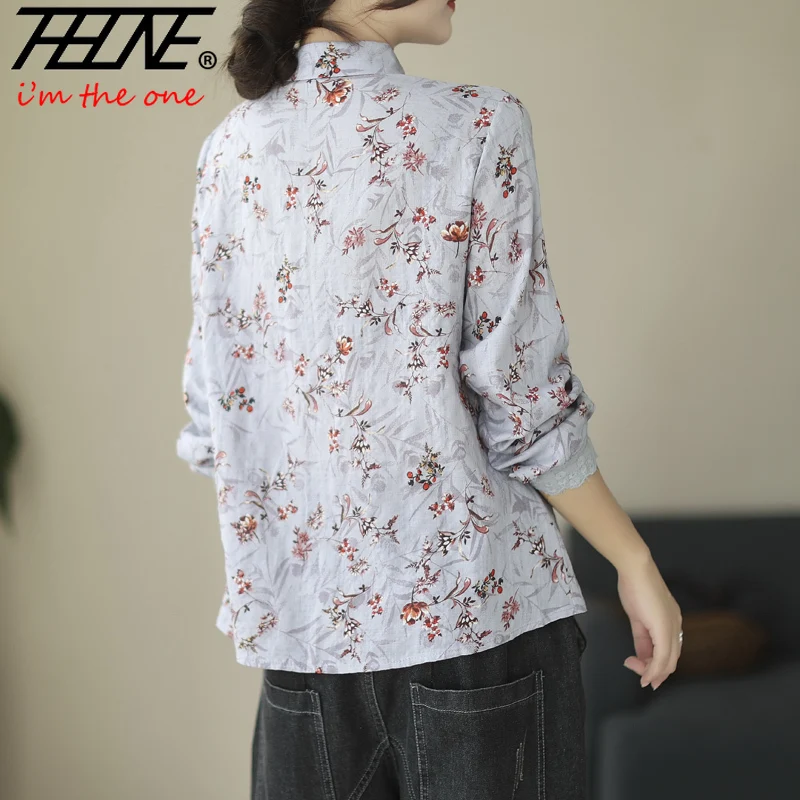 THHONE осень-зима женская рубашка блузка с принтом винтажная лоскутная одежда
