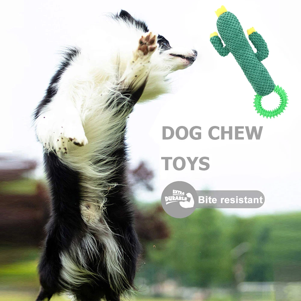 

Жевательная игрушка для собак и кошек, жевательная игрушка, креативный мультяшный кактус, плюшевый интересный жевательный пищащий шум, мол...