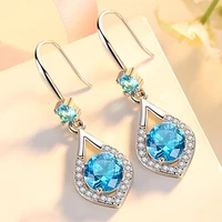 fashion long geometric shiny aaa cz rhinestone dangle earrings inlaid blue white round crystal for women party jewelry