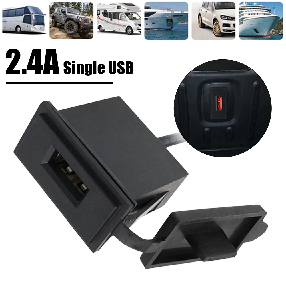 

USB Car Charger 12-24V 2.4A Adapter Square Shape Waterproof Soacket Power Adapter Switch For Motorcycle RV Cruise Ship Charger