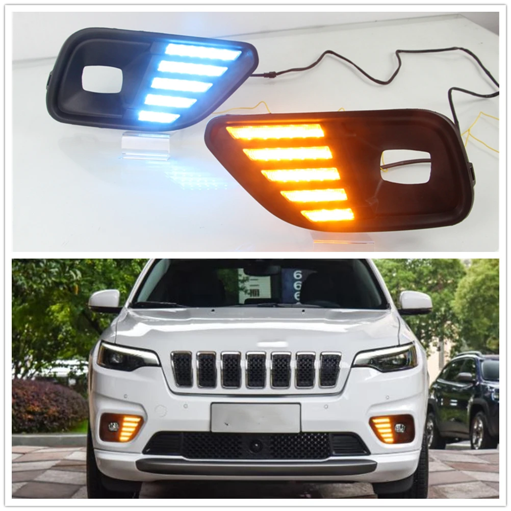 

LED DRL Daytime Running Light For Jeep Cherokee 2019-2020 Tricolor Front Bumper Air Intake Vent Cover Signal Day Fog Lamp Bulb