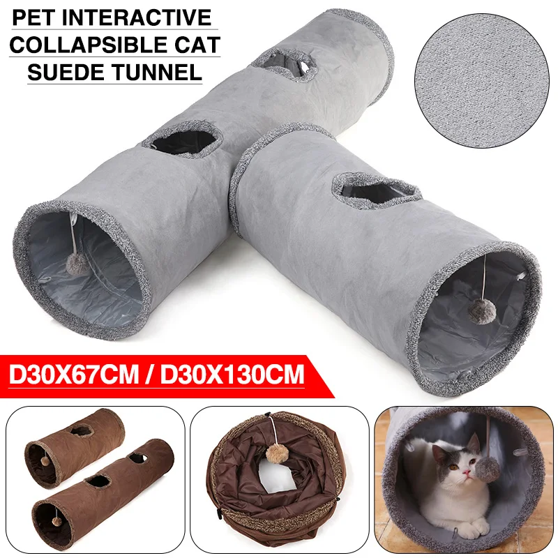 

1pc Gray/Brown Cat Tunnel Pet Interactive Toy Collapsible Ferrets Kitten Rabbit Bed With Balls For Cat Indoor Toys Pet Supplies