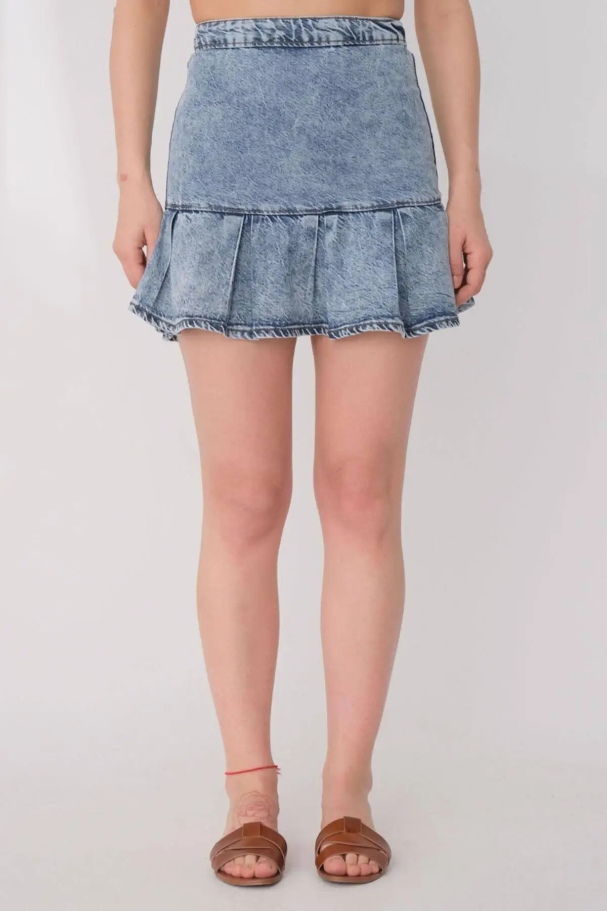 

Женская юбка с маховиком, Джинсовая юбка E Pnd, летние милые Стильные приталенные мини-юбки выше колена со складками