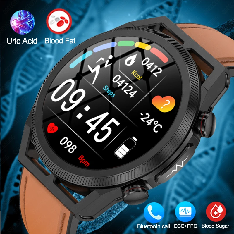 

2023 New Blood Sugar Smart Watch Health Blood Lipid Uric Acid Monitor ECG+PPG SOS Bluetooth Call AI Voice Assistant Smartwatch