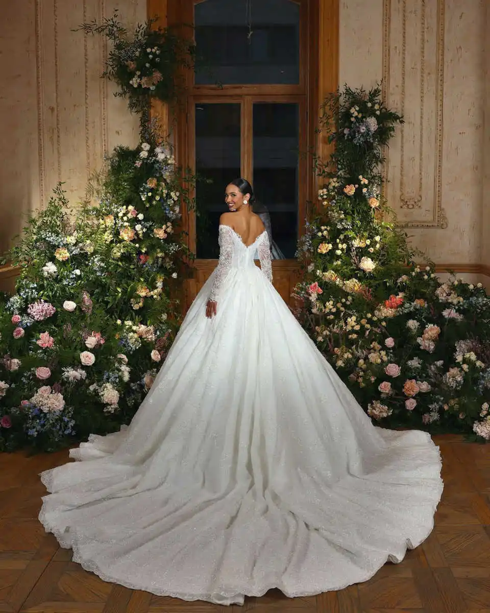 Новый дизайн вечернее платье с длинным рукавом и открытой спиной аппликациями