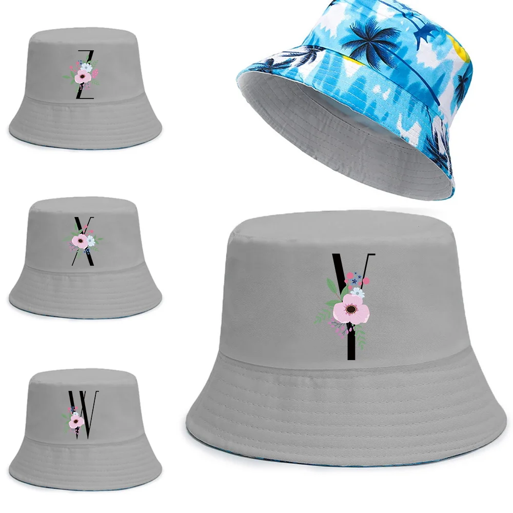 

Unisex Double-sided Hats Outdoor Travel Fisherman Caps Black Letter Print Beach Fishing Hat Girl Boy Bucket Chapeau Panama Cap