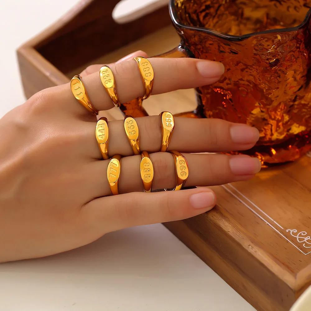 Модное кольцо с цифрами от 1 до 9 современное из нержавеющей стали 316L позолоченное