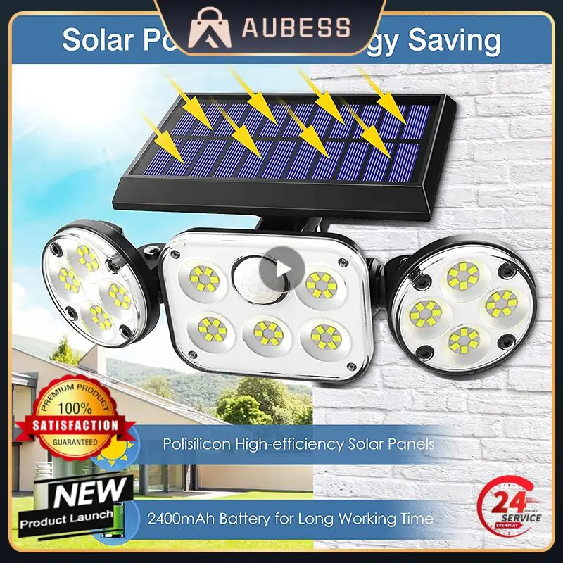 

2022 Solar Motion Lights Waterproof 3 Heads Solar Flood Lights with Motion Sensor Adjustable For Garage Yard Garden Porch