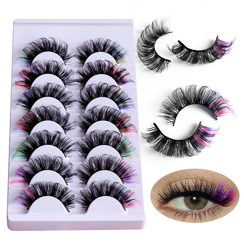 

7Pairs 3D Mink Eyelashes Colorful 10-23mm Lashes Mix Color Pink Blue Red White False Eyelashes Fluffy Soft Cilias Vendor YZL1