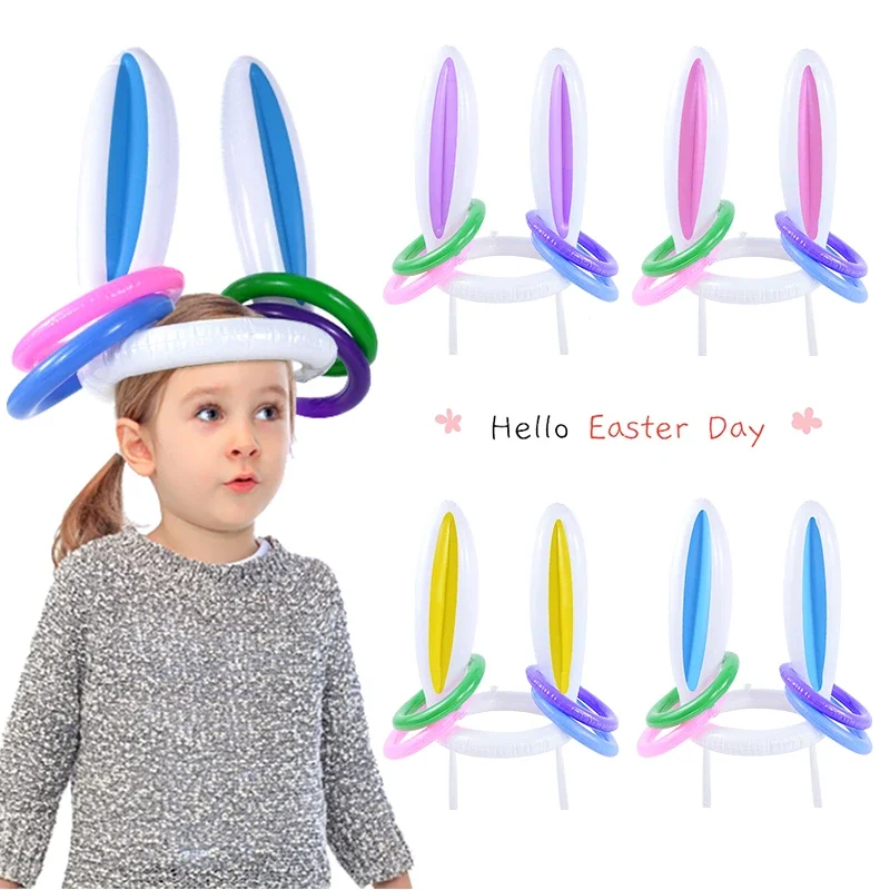 

Easter Rabbit Toys Inflatable Rabbit Ear Hat Ring Toss Easter Party Gift For Kids Bunny Ear Shape Biththday Party Outdoor Game