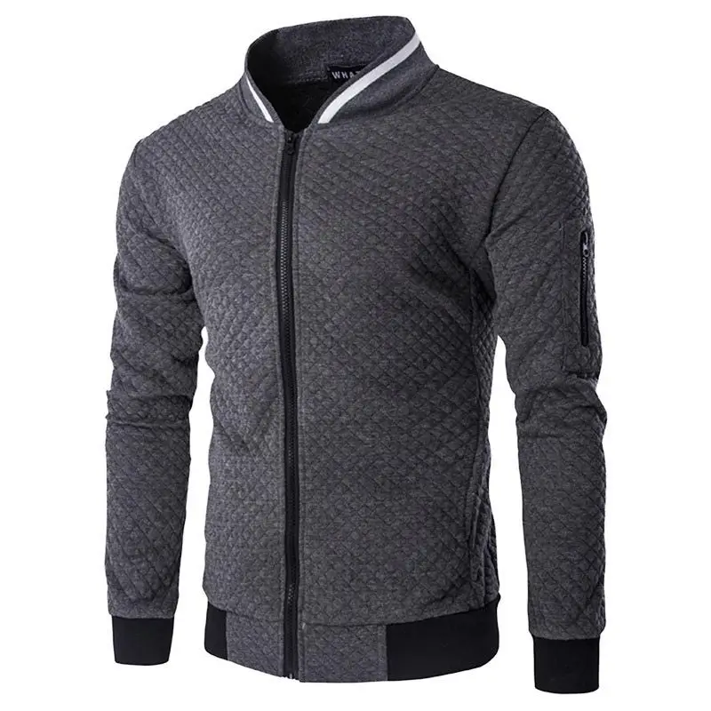 

New men's casual comfortable jacket zipper stand collar sweater coat men's jacket plaid cardigan