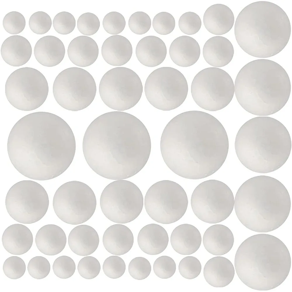 50 Pack Craft Foam Balls, 5 Sizes(1-2.4 Inches) White Polystyrene Smooth Round Ball DIY Craft for Easter Supplies School Project