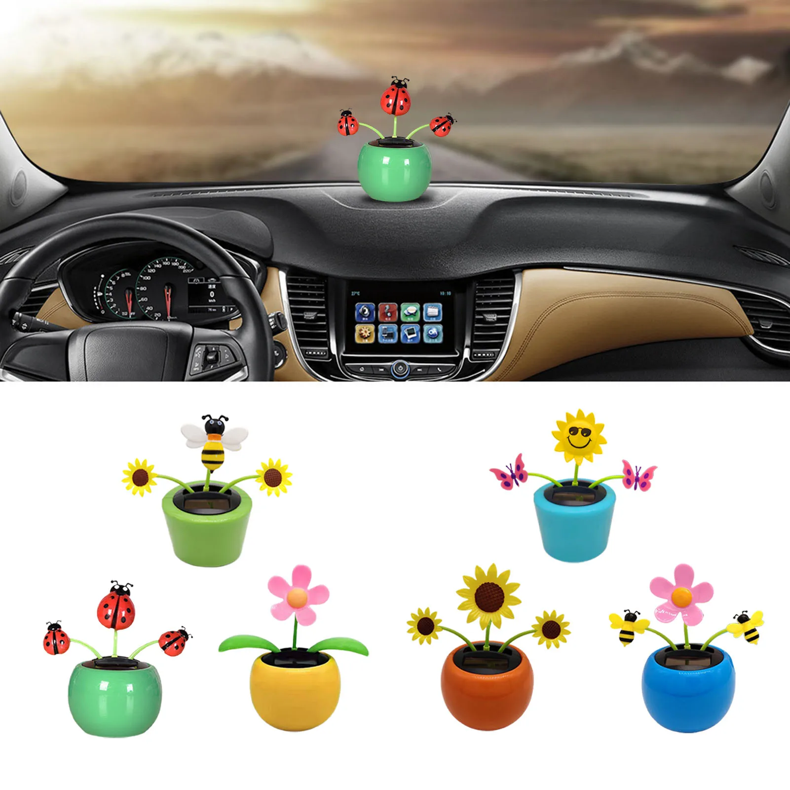 Solar Powered Dancing Flowers Swinging Toys Funny Electric Auto-swinging Shaking Head Car Decoration Ornaments Kids Holiday Gift images - 6