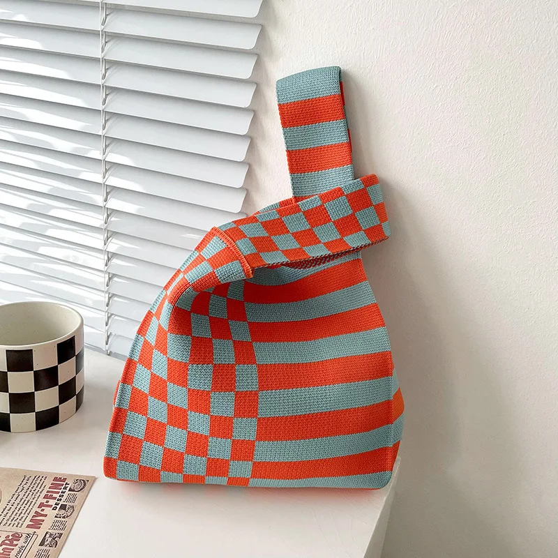 Модная клетчатая сумка на запястье с узлом женская в стиле бохо повседневные