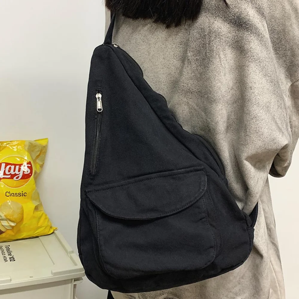 Solid Color Canvas Crossbody Sling Bags Women Simple Versatile Fanny Packs Female Casual Fashion Large Capacity Chest Bag