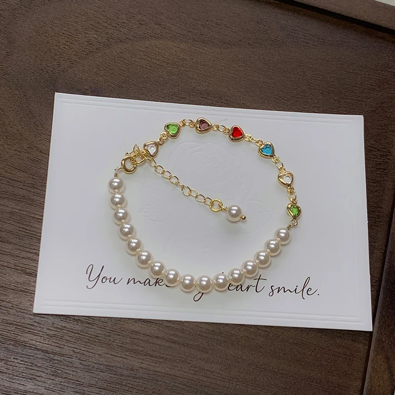 Браслет Millie Color Loving Heart с цирконием Shijia и жемчугом в стиле пэчворк для женщин