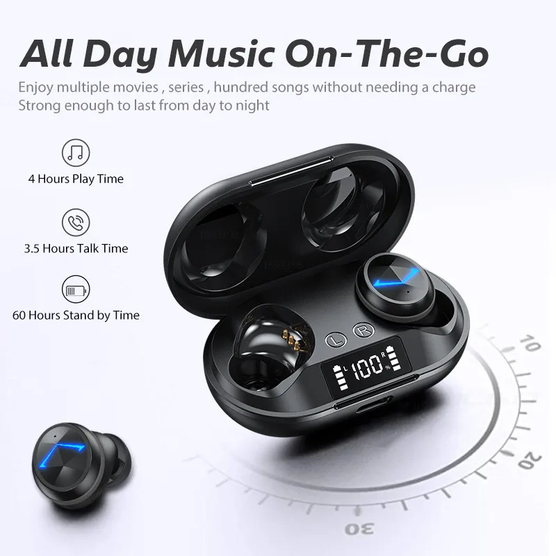 

TWS Bluetooth Wireless Headphone 9D Stereo Sports Bluetooth V5.0 Earphones LED Waterproof Earbuds Headsets with Dual Microphone