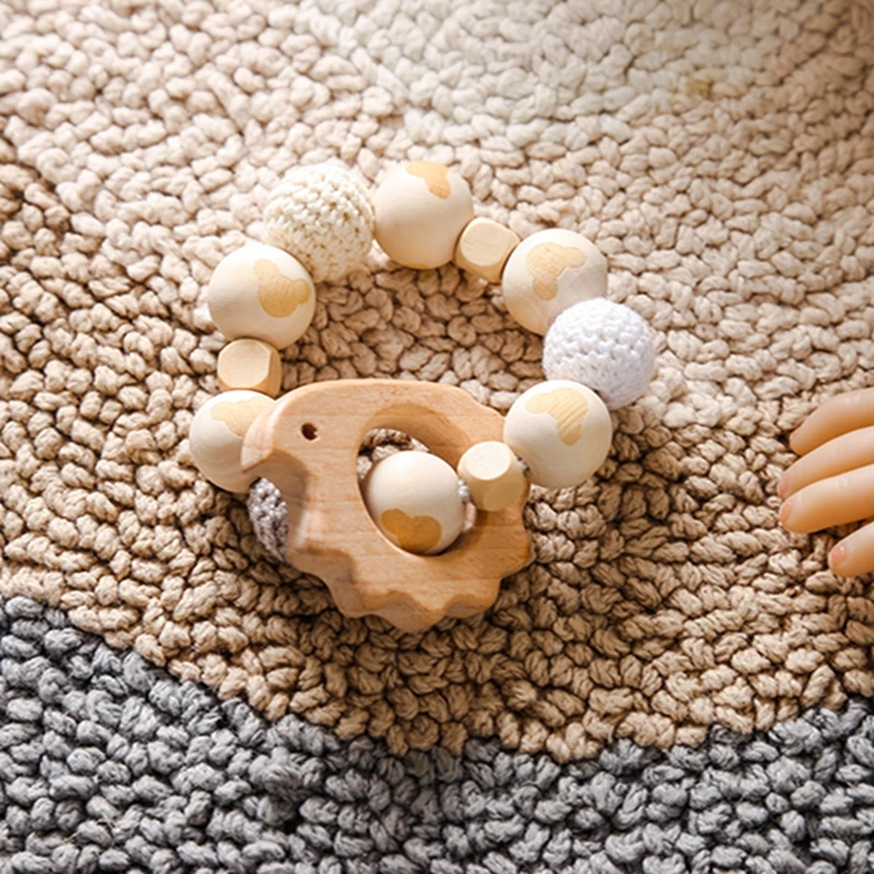 

Bite Bites 1set Baby Wooden Teether Pacifier Clip Chain Beech Rodent Ring Baby Nursing Rattle Food Grade Perle Silicone Bead Toy