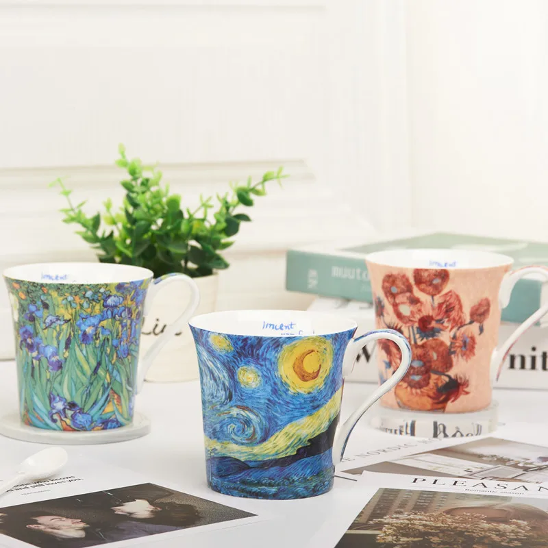

Home bone china large capacity mug creative personalized trendy literary oil painting mug household ceramic cup