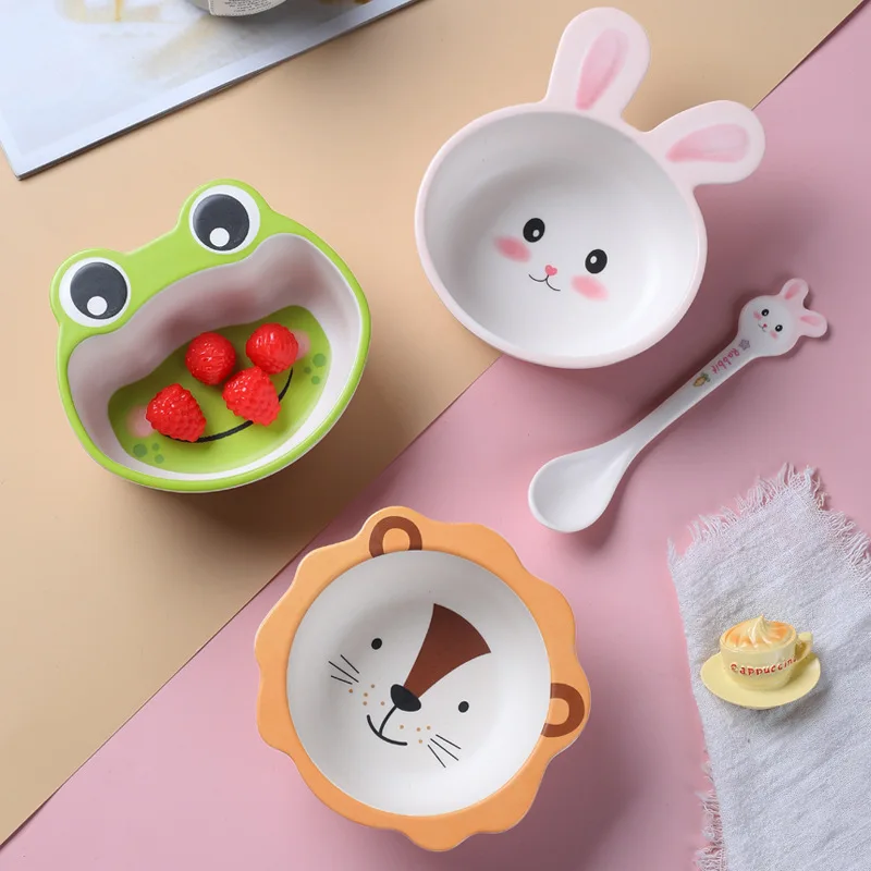 

Kids BabyTableware Cute Bear Cutlery Bowl Bamboo fiber Children Plate Biodegradable Learnning Feeding Dinerware Plate