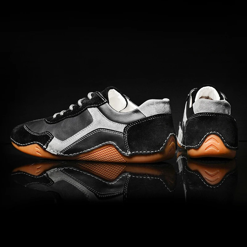 HIKEUP Fashion Leather Shoes Men Comfortable Anti-Slip Wear-Resistant Casual Sports Shoes Training Sneakers Trekking Sneakers