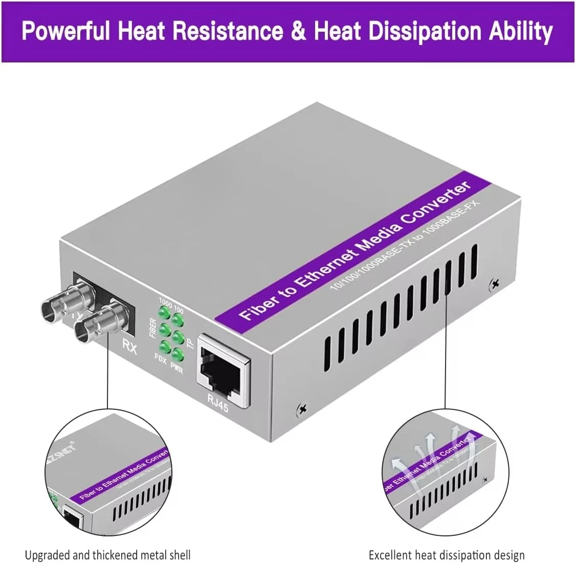 Фото XZSNET Gigabit ST RJ45 Многомодовый оптоволоконный медиаконвертер Ethernet (850 нм, 550 м), Plug & Play, 10/100/1000 Base-T, с автоматической настройкой №3
