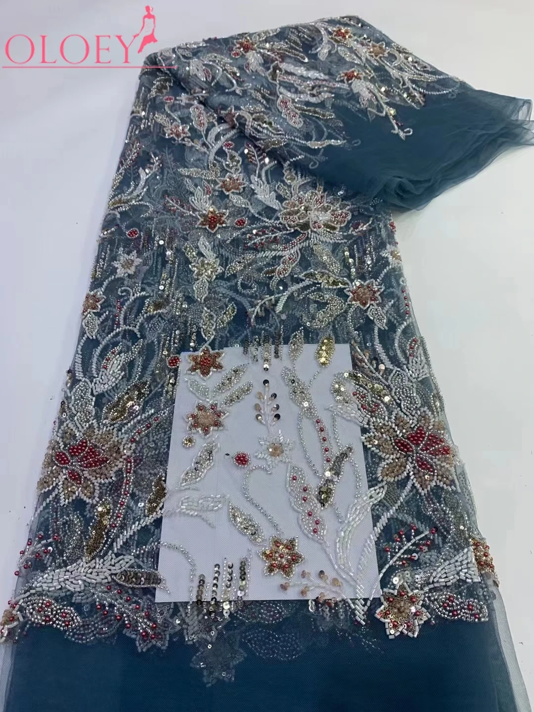 

2023 Fashion Elegant French Embroidery Beaded Lace Fabric African Nigerian With Sequins Fabric For Wedding Dress