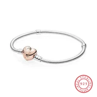 925 sterling silver snake chain crown heart fit original pan bead charm pandora logo women bracelet jewelry bracelet