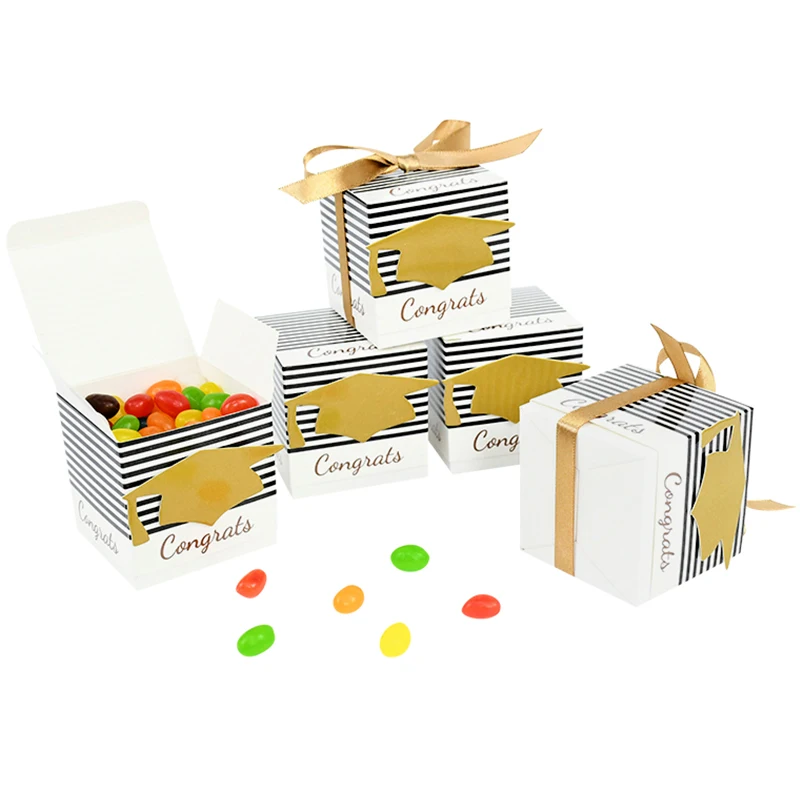 

10pcs Graduation Candy Box Square Bachelor Hat Cap Gift Boxes for Graduation Party Favors Decor Cookies Chocolate Package Supply
