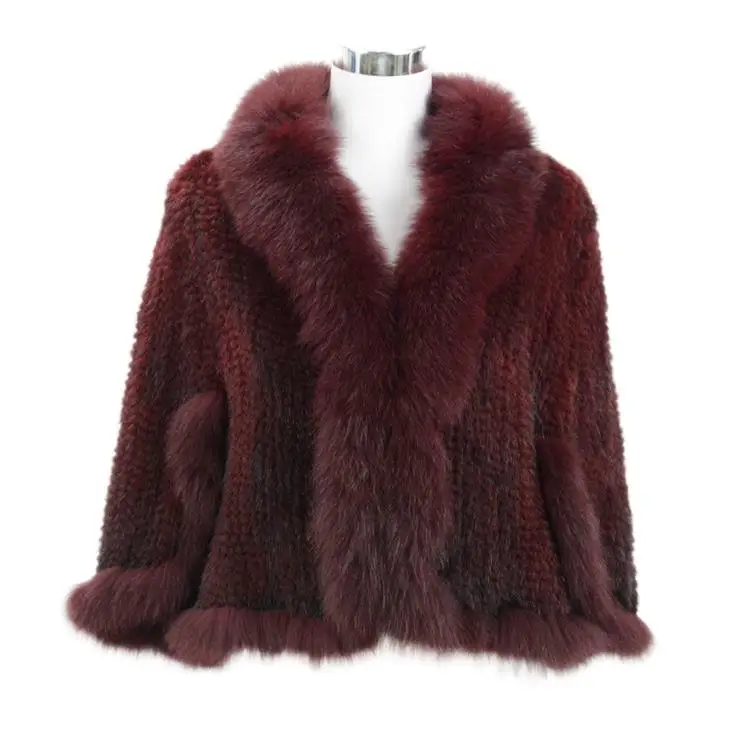 Hand Knitted Mink Fur Shawl For Women Luxury Real Fur Cape Hooded Coat Genuine Fur Poncho Outwear Ladies Winter Warm Jackets