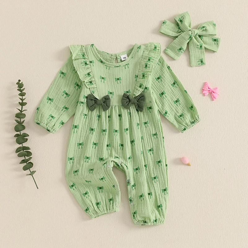 Весенняя одежда для маленьких девочек комбинезон с длинными рукавами и круглым